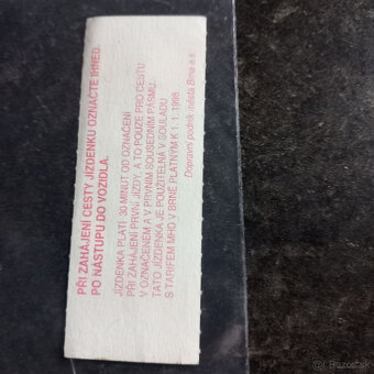 Nepoužitá jízdenka MHD Brno z roku 1998 - 2