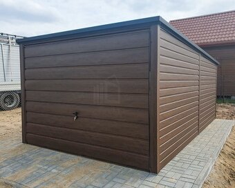 Plechová garáž 3x6 so spádom strechy dozadu, imitácia dreva - 2