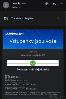 Calin O2 aréna vstupenky - 2