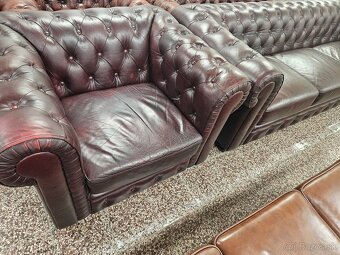 CHESTERFIELD ŠTÝL KOŽENÁ,3+1+1 TMAVOBORDOVÁ - 2