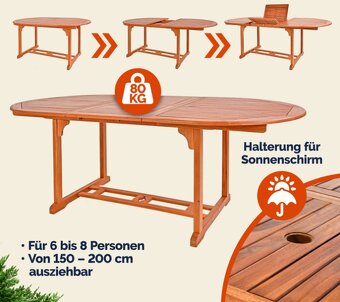 Záhradný drevený rozkladcí stôl 150 až 200 cm - eukalyptus - 2