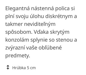 Nástenná polička 190x26 cm, biela - 2