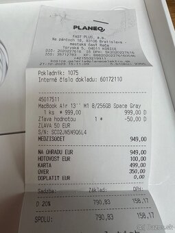 Predám MacBook AIR M1, 8GB/256GB, TOP, ZARUKA SK, CYKLOV - 2