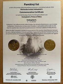 Predám pamätné listy k SK euro zlatým minciam - 2