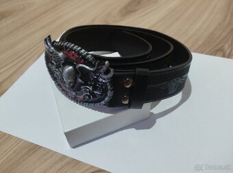 Kožený opasok s masívnou prackou (nový, 110 cm) - 2