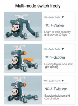 Detské multifunkčné chodítko 3v1 s hudbou - 2