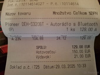 Predám úplne nový Pioneer DEH-S320BT - 2