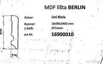 Predám soklové lišty MDF Berlin 16x90x2400 (15 ks) - 2