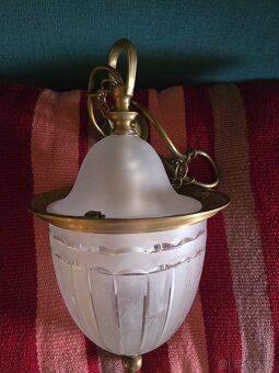 Stropná lampa, z mosadze a z hrubého brúseného skla - 2