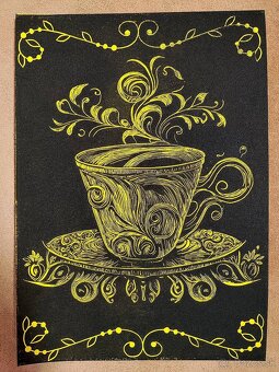 Šálka ornament - linoryt - grafika _ posledné 4 kusy - 2