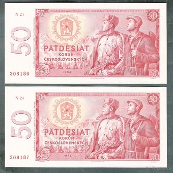 taré bankovky 50 kčs 1964 DVĚ PO SOBĚ bezvadný stav - 2