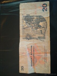 Predám papierovú bankovku - dvadsať korún Československo r.1 - 2