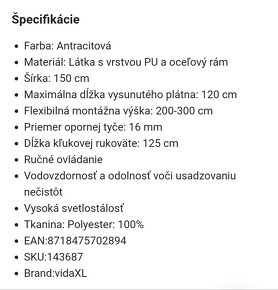 Markíza na balkón antracit 1.5 m - 2