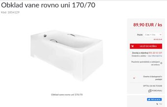Úplne nový,zabalený a nepoužitý obklad vane rovno uni 170/70 - 2