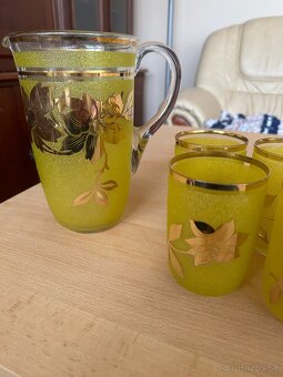 Retro sklenená súprava – džbán + 6 pohárov, zlátený dekor - 2