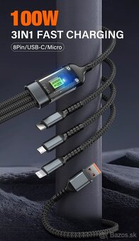 USB kábel s tromi koncami 100W - 2