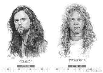Unikátny kreslený kalendár portrétov Metallica 2026 - 2