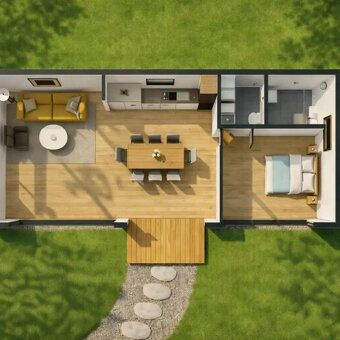 Moderný dom 12 × 4,8 m – celoročné bývanie - 2