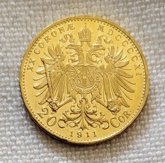 Zlatá rakúska 20 koruna FJI, 1911 bz, vzácna, super stav - 2