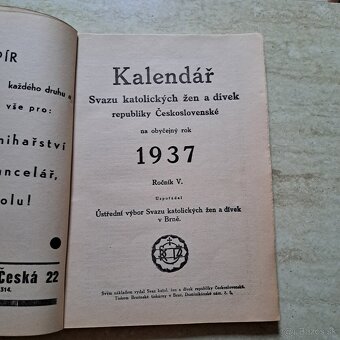Starožitný kalendáŕ Svazu katolíckych žen a dívek 1937 - 2