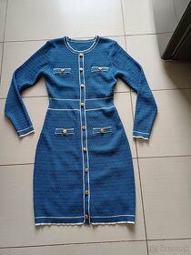 Modre šaty s gombikmi, elastické, m, - 2