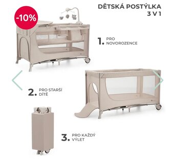 KINDERKRAFT Postieľka cestovná Joy 2 s doplnkami Beige - 2