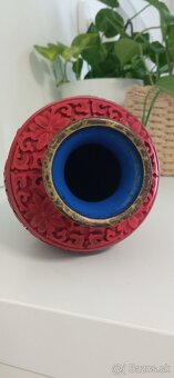 Starožitná čínska vyrezávaná váza z Cinnabaritu (rumelka) 18 - 2