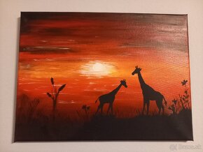 maľovaný obraz žirafy a západ slnka sunset - 2
