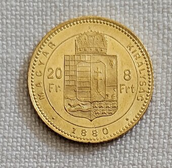 PREDANÝ Zlatý uhorský 8 zlatník FJI 1880 kb, super stav - 2