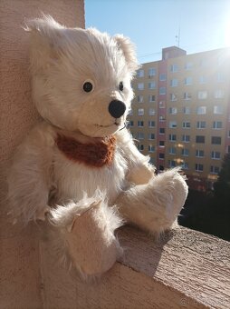 Retro hračka plyšový medvedík plnený slamou, vysoký 60 centi - 2