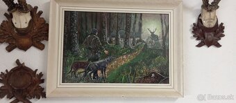 Obraz jelen,polovníctvo,trofej. - 2