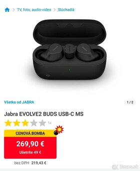 Bezdrôtové slúchadlá Jabra EVOLVE2 BUDS USB-C MS - NOVÉ - 2
