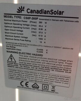 Predám FV panely CanadianSolar 260W - 2