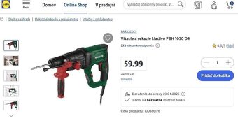 PARKSIDE® Vrtacie a sekacie kladivo PBH 1050 s príslušenstvo - 2