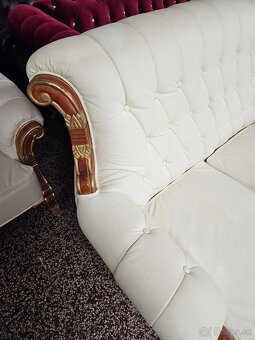 CHESTERFIELD SEDAČKA,KOŽENÁ-KOMBINOVANÁ S DREVOM - 2