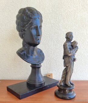 Starožitná busta a socha baníka - 40 a 30 cm - 2