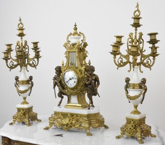 Starožitné krbové hodiny FHS s kentaury+svícny XXL - 2