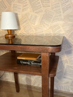 Art deco stolík – zrenovovaný, s tmavým sklom - 2