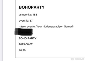 1x vstupenka Bohoparty Samorin 7.6. - 2