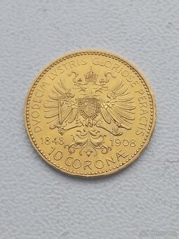 Mince zlata 10 koruna F.J 1908 - JUBILEJNA - 2