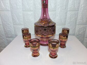 Luxusní karafa+6 skleniček, bohatá malba zlatem, zn. Bohemia - 2