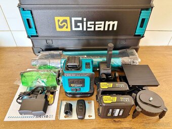 Zelený 4D samonivelačný laser Gisarn so statívom + 2 batérie - 2
