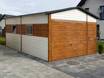 Plechová garáž 4×6 m – biela + zlatý dub - 2