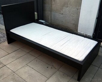 Ikea MALM Rám postele, čierno-hnedá, 90x200 cm, rost, matrac - 2