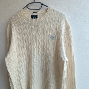 Sacoor Brothers krémový vlnený pletený sveter cable knit XL - 2