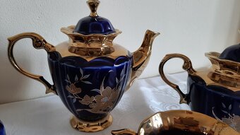 Čajová súprava modro-zlatá s kvetinkou - 2