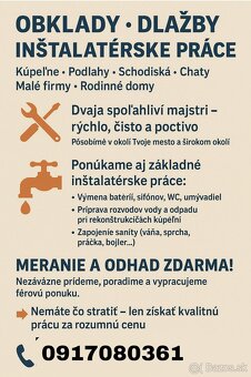 📏 Obklady + inštalatérske a murárske práce - 2