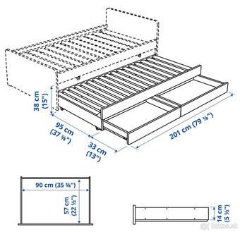 Predám rozkladaciu posteľ so šuflíkmi Ikea 90x200 - 2