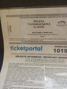 Dobrý deň predam 2 vstupenky na koncert heleny vondrackovej. - 2