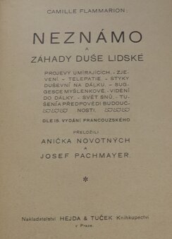 C. Flammarion: Neznámo a záhady ľudskej duše, vydaná 1907 - 2